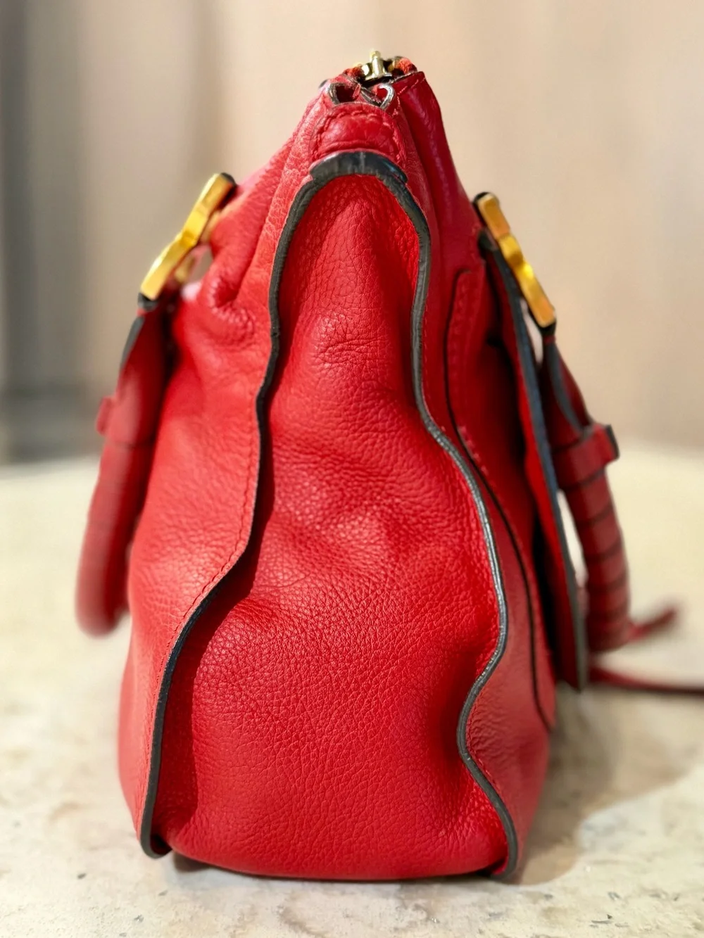 Chloé Large Marcie Satchel Double Carry Bag Red Grained Leather